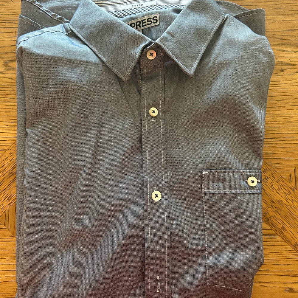 Express Gray Casual Button Down Shirt with Classic Collar